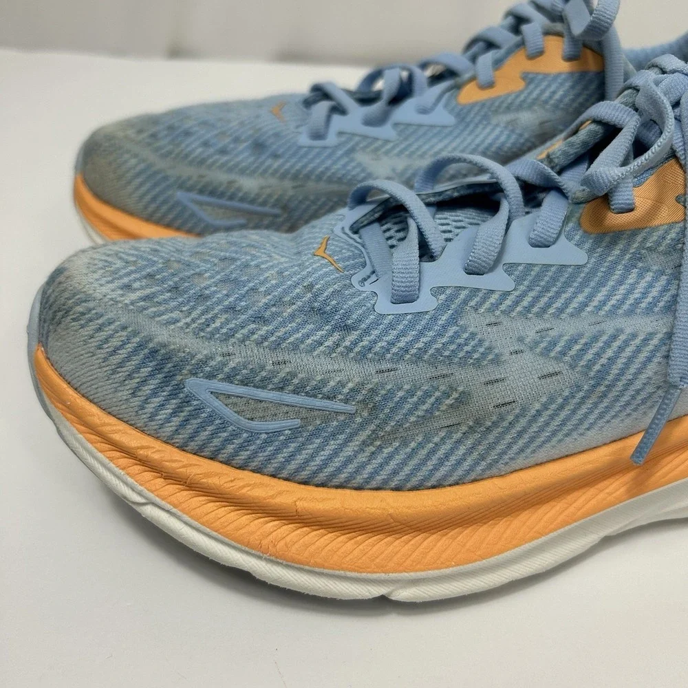 HOKA Clifton 9 Women's Running Shoes 7.5B Blue Orange Cushioned Road Trainers